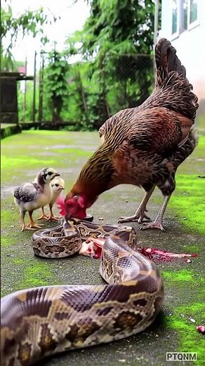 Mother hen eats giant python to protect her chicks