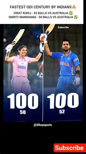 Fastest ODI century by Indians 🔥❤️ || SRoysports #shorts #viratkohli #smritimandhana