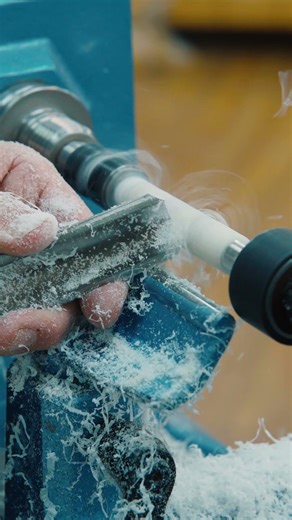 Pearl Opal Poly Resin Pen Blank on the lathe