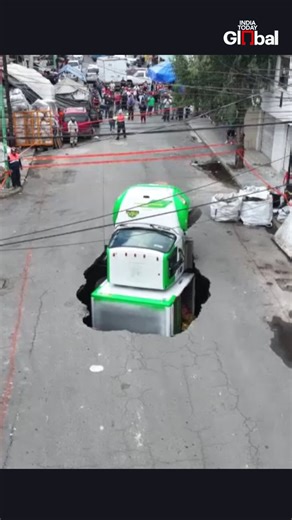 Soda delivery gone wrong: Truck swallowed by sinkhole in Mexico City. #IndiaTodayGlobal #Mexico #Sinkhole | India Today