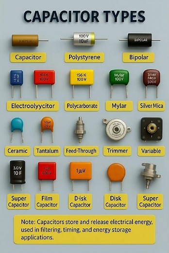 🔋 Capacitor Types Explained in 30 Seconds ⚡ | Electronics Basics