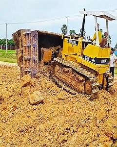 Dump Truck Drive Back Overturn​ Landslide to Delete small Land by Bulldozer Moving Soil | Bulldozer City