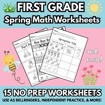Spring First Grade Math Worksheet Pack (16 Pages) | Differentiated Activities