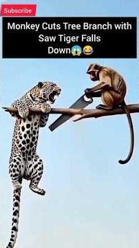 Monkey Cuts Tree With Saw - Tiger Falls Down! 😂 | Funniest Animal Moments#shorts
