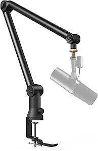 Bietrun Mic Arm Desk Mount(Longer)for Shure SM7B/MV7/Blue Yeti/Nano/Hyperx Quadcast, Adjustable 360° Rotatable Universal Heavy Duty Metal Mic Arm with 3/8" to 5/8" Adapter, Cable Trough, Headset Hook