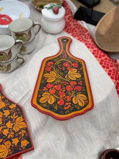 Vintage Russian Khokhloma Wooden Board – Hand Painted Strawberry Folk Art Kitchen Decor – Soviet Folk Craft Wall Hanging - Etsy