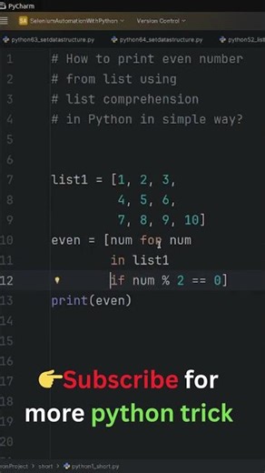 54 : Print Even Elements from List in Python 🧠💡| #shorts #pythonprogramming #pythontutorial
