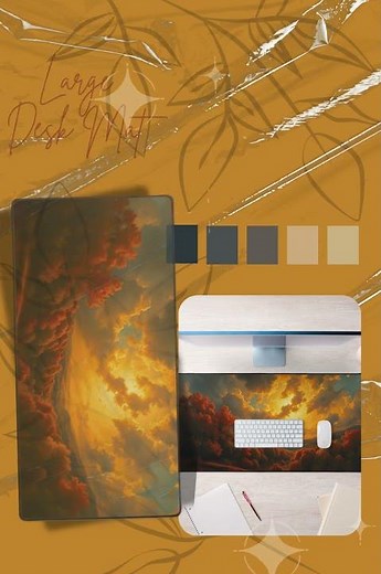 Golden Sunset Fall Forest Desk Mat | Warm Autumn Office Decor