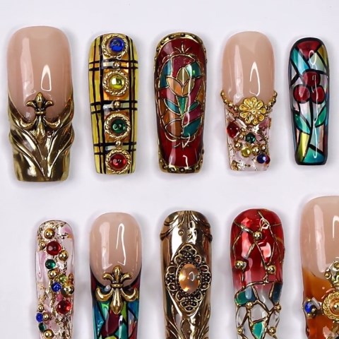 Leopard Zebra Press on Nails Set, Animal Print False Nails With Gold Accents, Emerald Green Nude Pink, Reusable Fake Nails, Trendy Nail Art - Etsy