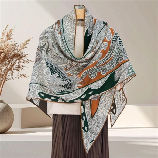 Wool and Silk Double-sided Triangle Scarf, Large Artistic Shawl Wrap - Etsy