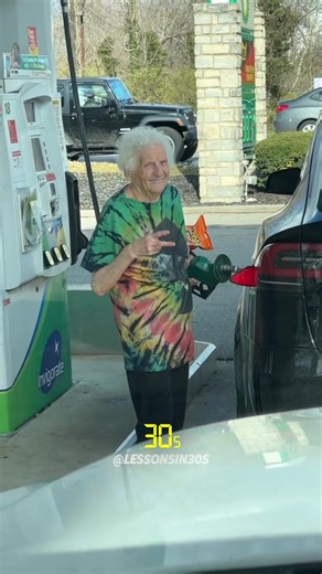 Granny Filling Up Her Tesla with Gas