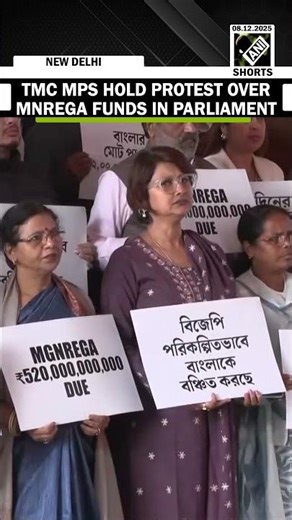 TMC MPs protest over MNREGA funds due to the state by the Centre, in Parliament