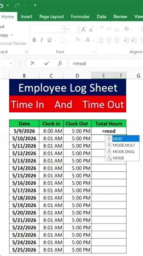Excel Time In Time Out Formula Trick 🔥