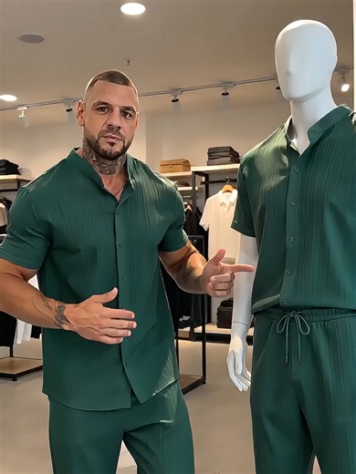 Ensemble homme été vert chemise col montant et pantalon léger à cordon, tenue décontractée de vacances confortable et respirante #EnsembleHomme #ModeHomme #TenueEte #LookVacances #StyleDecontracte #ModeEté #TikTokMadeMeBuyIt #OutfitHomme #BeachWear #CasualStyle#ModeEte #TikTokShopFrance