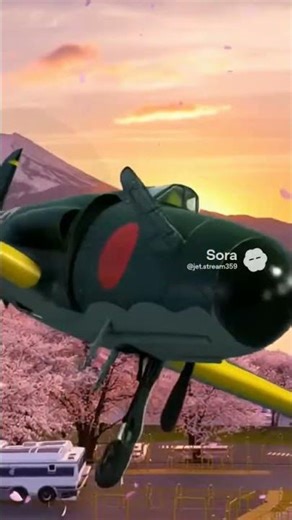 "Japan's Secret Fighter Over Mount Fuji and Sakura"