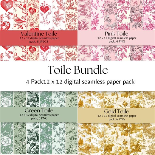 Toile Seamless Paper Bundle 12x12 • Vintage Floral Digital Paper • French Toile Patterns • Commercial Use - Etsy