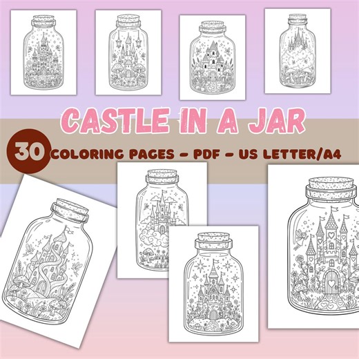 Castle in a Jar Coloring Pages, Fairy Princess Castle Coloring Book Printable PDF, Whimsical Fantasy Art A4 US Letter - Etsy