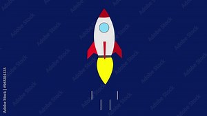 Flying rocket icon, rocket animation concept. Rocket animation icon speed flying on the air in the sky above the clouds. Rocket in space. Seamless looping time-lapse 4k video animation background.
