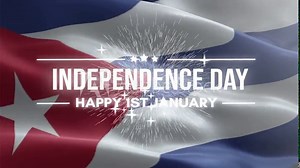 Cuba Independence Day. animation with lettering text, waving flag background, and fireworks.