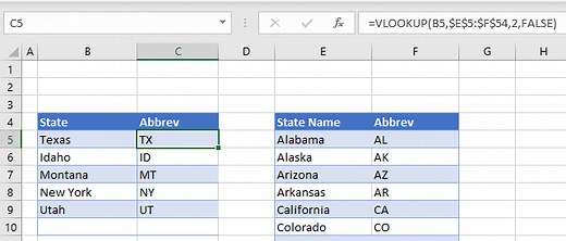 Convert State Name to Abbreviation - Excel & Google Sheets