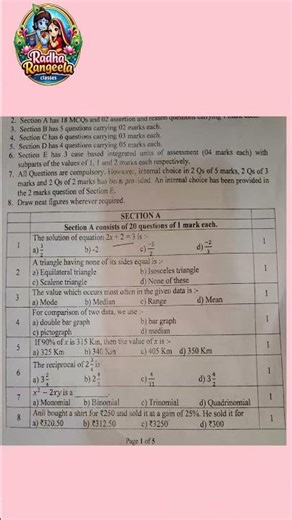 class 7 maths paper #exam #maths #study #2026 #class7