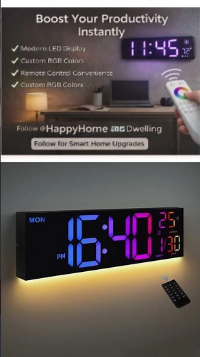 16" Large Digital Wall Clock LED RGB Display Remote Alarm Temperature Modern Home Office Upgrade