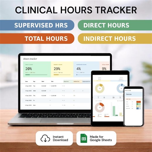 Clinical Hours Tracker Spreadsheet | Google Sheets Supervision Log Social Work Therapy Nursing | Automated Licensure Internship Hours Log - Etsy