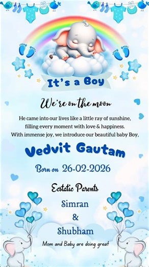 Baby Name Reveal Video | Cute Newborn Announcement for Social Media