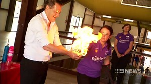 CHIEF ON FIRE: Chief Minister Michael Gunner has survived being set on fire by a scientist with Questacon, which has had over 40 exhibits set up at Foskey's Pavilion at the Showgrounds. | 9 News Darwin