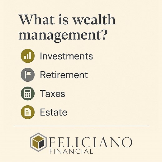 What is wealth management? Wealth management is more than just investment advice; it's a comprehensive approach to managing your financial life. It encompasses investment strategy, retirement planning, tax optimization, and estate planning tailored to your unique goals. Understanding this discipline can empower you to make informed decisions and secure your future. Start with the end in mind. #WealthManagement #FinancialGrowth #Blueprint | Feliciano Financial Group | Facebook