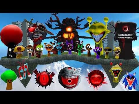 DESTROY MR SUN TREE FUN COMPUTER EVOLUTION ALL SPRUNKI FAMILY SPARTAN KICKING in SKY CONSTRUCT Gmod