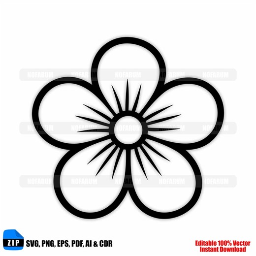 Flower Outline SVG PNG, Minimal Floral Line Art PNG - Etsy