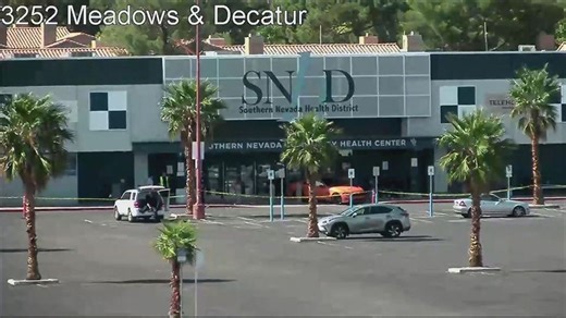 Car crashes at entrance of Las Vegas health district building