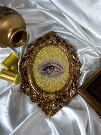 Framed Eye Thread Painting, Embroidery Wall Art, Antique Frame - Etsy