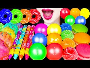 ASMR RAINBOW DESSERTS EDIBLE CRAYON JELLY 레인보우 먹는 색연필 MUKBANG 먹방