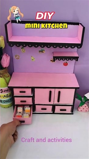Diy Cute Mini Kitchen For Doll House ✨💖#dollhouse#kitchenset#barbiekitchen#cardboardcraft