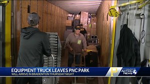 Another sign that spring is almost here: The Pittsburgh #Pirates equipment trucks are leaving PNC Park and heading to spring training in Bradenton, Florida