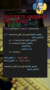 2.2K views · 86 reactions | Convierte archivos PDF a Word con python. #python #programacion #aprendeprogramacion | Pildoras de programación | Facebook