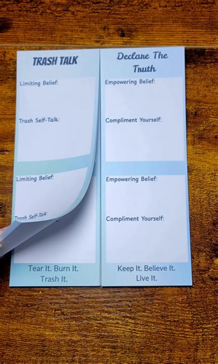 We are so mean to ourselves. So i made a specialized split notepad to help you start changing the way you think about yourself. Write the negative self-talk down, then prove it wrong, then throw that trash away. Keep the positive thoughts forever! #selfcare #loveyourself #selftalk #notepad #bigskymagnets
