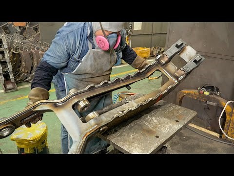 Process of Making Excavator Grapple. Heavy Equipment Factory in Korea