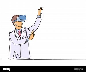 One continuous line drawing of young manager pointing finger at top hill while playing virtual reality simulation. Modern futuristic video game concep Stock Vector Image & Art - Alamy