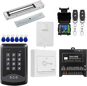 Door Access Control System RFID Keypad 600lb Electric Magnetic Door Lock Kit with Exit Button Doorbell Chime Remote Control