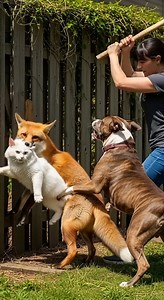 516K views · 2K reactions | Pit Bull Saves Cat from a Fox in the Backyard Created by AI #animalrescue #wildlife #foxattack | Lifeline Tails | Facebook