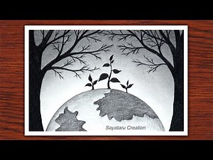 How to draw world environment day poster, Save trees save nature with pencil sketch