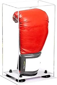 Better Display Cases Acrylic Vertical Boxing Glove Display Case with Clear Case, Black Risers and White Base - 8" x 6" x 14" (A092/V18)