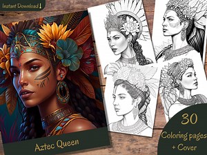 Grayscale Aztec Queen Coloring Book Set 1 | 30 Printable Adult Coloring Pages | Download Grayscale Illustration | Printable PDF File | AI - Etsy Canada