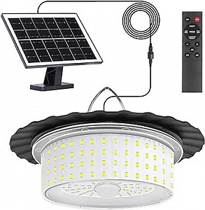 Solar Pendant Light, 244 LEDs with Remote Control, 6 Modes, 360° Lighting, IP65 Waterproof, Motion Sensor for Yard, Porch, Garage, Camping