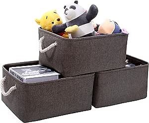 Storage Basket [3-Pack], Large Foldable Storage Bins Sturdy Fabric Storage Baskets with Handles for Home Office Closet Baby's Room Nursery, Clothes, Brown,15.75''(L) x 11.81''(W) x 7.87''(H)