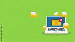 Spamming concept, a lot of emails on the screen of a smart phone. Email box hacking, spam warning.