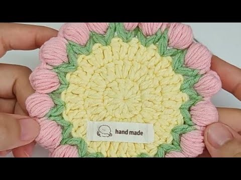 Tulip Crochet Coaster 🌷 | Easy Beginner Flower Coaster Tutorial